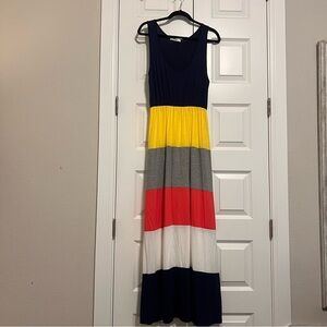 Navy and Multicolor Striped Maxi Dress